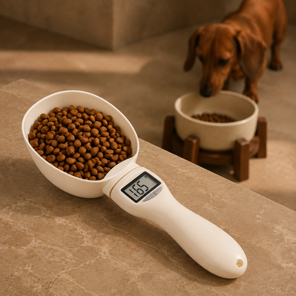 Digital measuring spoon for dog food