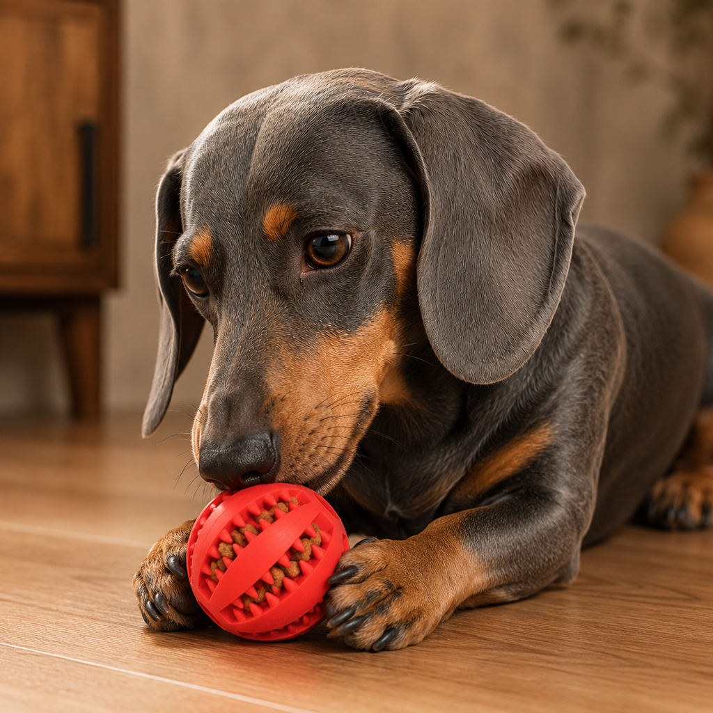 Natural rubber dog ball — dental cleaning